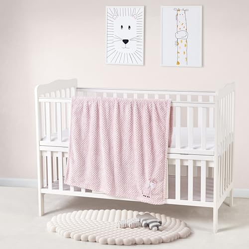 Image of CREVENT Baby Welcome Gift Set Storage Basket with 2 Blankets+ 1 Security Blanket + 1 Taggie + 1 Gift Bag with Ribbon (Pink)