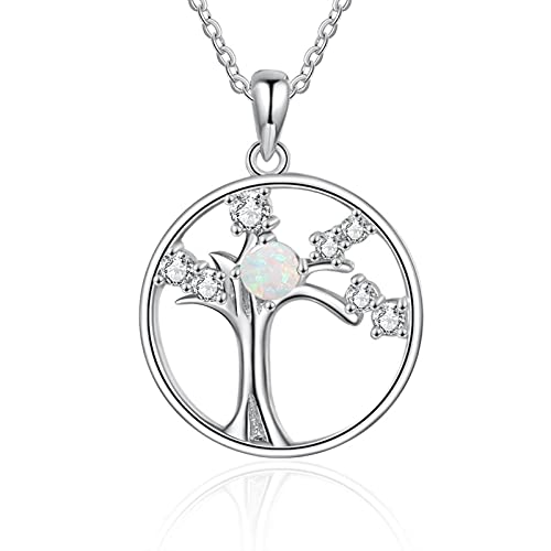 Colliers de Pendentifs d'Arbre de Vie Opale en Argent Sterling 925