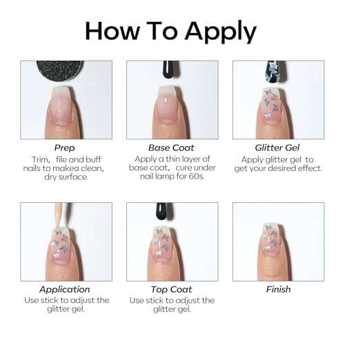 Image of modelones Glitter Gel Nail Polish Set, 6 Colors Geometric Shapes Star Gold Glitter Ornament Gel Polish Collection with Wooden Stick All Seasons Soak Off LED Manicure DIY Gift