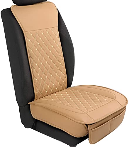 Housse de Siège Voiture en Cuir PU Coussin de Siège Auto Antidérapant Couvre Protection de Siege pour Avant Automobile Gonflable Universel Compatible Beige 1 PCS