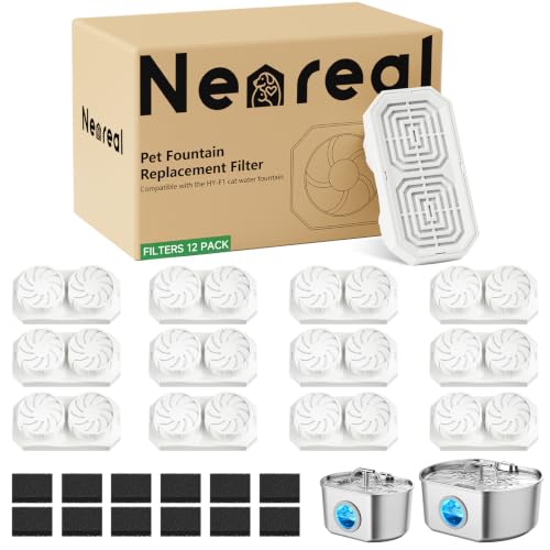 Neareal Official 12-Pack Replacement Filters for 74oz/236oz Pet Fountain