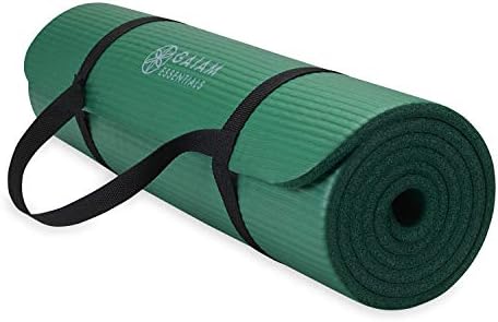 Gaiam Essentials Thick Yoga Mat Fitness & Exercise Mat with Easy-Cinch Carrier Strap, Green, 72"L X 24"W X 2/5 Inch Thick