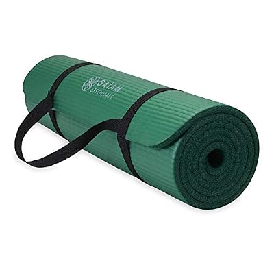 Gaiam Essentials Thick Yoga Mat - Fitness and Exercise Mat with Easy-Cinch Carrier Strap Included - Soft Cushioning and Textured Grip - Multiple Colors Options (Green, 72"L X 24"W X 2/5 Inch Thick)