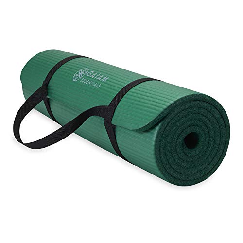 Gaiam Essentials Thick Yoga Mat - Fitness and Exercise Mat with Easy-Cinch Carrier Strap Included - Soft Cushioning and Textured Grip - Multiple Colors Options (Green, 72"L X 24"W X 2/5 Inch Thick) by Gaiam - Used condition - US$22.23