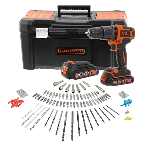 Black & Decker 18V Cordless Combi Drill X2 Battery Toolbox Drill Bits BCD700S2KA