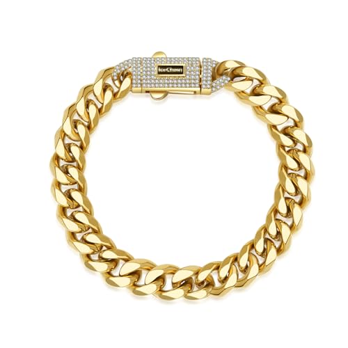 Pulsera de eslabones cubanos para hombre bañada en oro 14K 21 cm miniatura 1