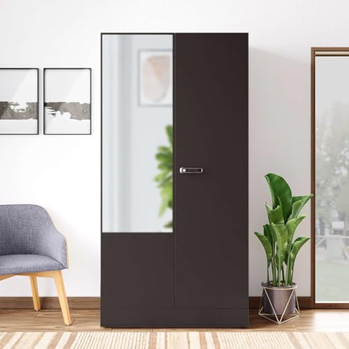 Image of Interio by Godrej Auraline Men Basic 2-Door Steel Almirah | Cupboard for Clothes, Textured Coffee Brown, 1-Year Warranty, 3 Shelves, 1 Drawer and Mirror