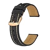 FYXT Cinturino Orologio In Pelle Crazy Horse 18mm 20mm 21mm 22mm 24mm Cintura Di Ricambio Cinturino Con Fibbia In Oro Rosa For Cinturini For Orologi Da Uomo(Black(Beige Line),17mm)