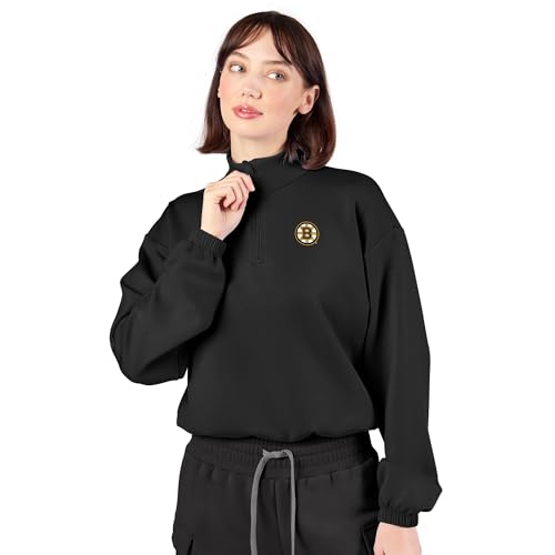NHL Boston Bruins Women's Cropped Quarter-Zip Pullover, Lightweight Sweatshirt with Long Sleeves and Relaxed Fit, Perfect for Layering, Casual Wear, Gym, Travel, and Everyday Outfits, Large by CERTO - Used condition - Image 2