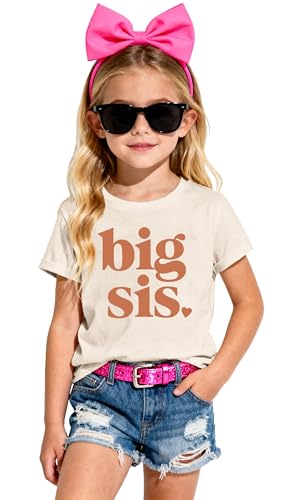 Qskall Big Sister Shirts for Girls Cute Floral Childrens T-Shirt Promoted to Big Sister Tee Tops Cream