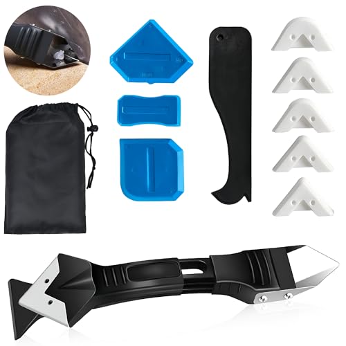 AG LogiShop Kit Herramientas Aplicador Silicona + 4 Raspadores + Bolsa de Almacenamiento | Herramienta de Calafateo Silicona, Removedor de Masas, Raspador Silicona para Juntas y Azulejos.
