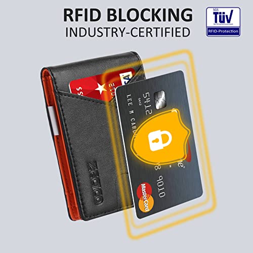Image of Mens Slim Wallet Money Clip: Bifold Leanther Wallets RFID Blocking Front Pocket Wallets Credit Card Holder with ID Window Gifts for Men