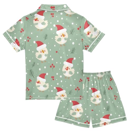 ALAZA Chicken Snow Fruit Leaf Satin Pajamas Set Short Sleeve Button Down Sleepwear Summer Pjs 2 Piece2