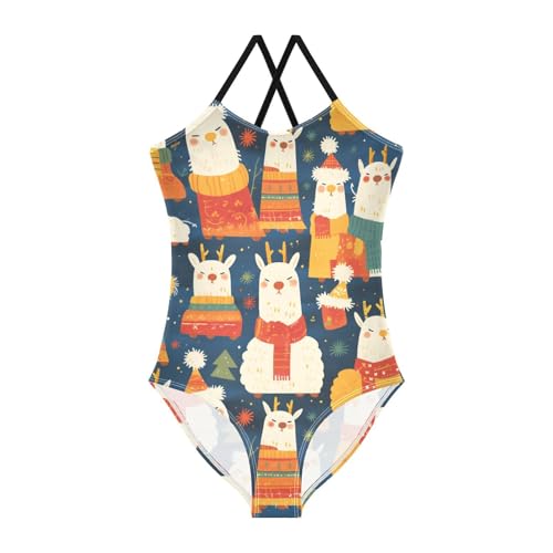KLL Christmas Llamas Pattern Toddler Girls 1-Piece Bathing Suit Summer Swimwear Adjustable Shoulder Strap Quick Dry - Main Image