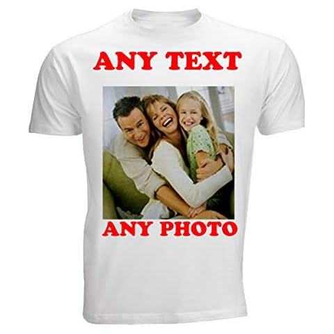 4sold Create Your Own Custom Personalised Mens Kids T Shirt Any Photo, Any Text, Approx Up to 14" x 16" Print Size, White T Shirt (White, Unisex L) Cover
