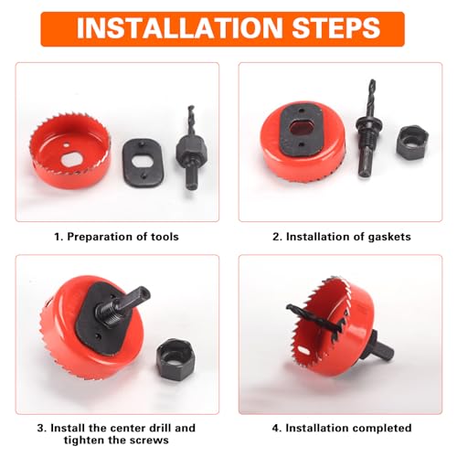 Set of 11 Metal Hole Saw Sets, 19-64 mm Metal Holesaw Set, Hole Saw Drill Bit Tools for Wood Plasterboard PVC Board Plastic Plate, with Accessories 5 Set of 11 Metal Hole Saw Sets, 19-64 mm Metal Holesaw Set, Hole Saw Drill Bit Tools for Wood Plasterboard PVC Board Plastic Plate, with Accessories - Image 5