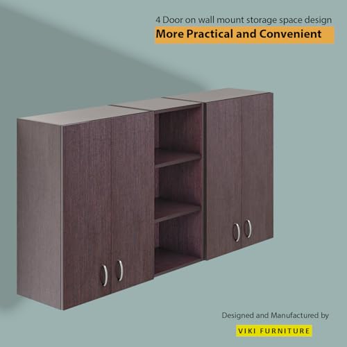Image of VIKI Furniture |Pivot Modular Kitchen Wall Cabinet - 4 Door Cabinet | Space Saving Rack for Spices | DIY Home Storage Cupboard (Brussel Walnut - 30D x 160W x 80H cm) | 1 Year Warranty