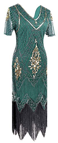Image of Women 1920s Gatsby Vintage Sequin Flapper Fringe Party Plus Dress with 20s Accessories Set