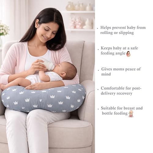 Image of Fareto Baby Bed | Carry Bag | Fedding Pillow | Hand Carry Bed | Combo of Bedding Essentials (Grey Crown)