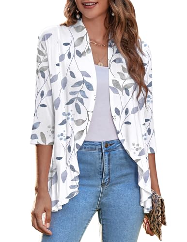 Image of Zeagoo Women's Open Front Cardigan 2026 Spring Summer Lightweight 3 /4 Sleeve Draped Ruffles Cardigans S-3XL