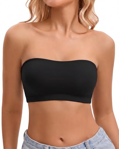 Image of LEYSHE Strapless Bra for Women Bandeau Bra Wireless Seamless Padded Tube Top Non-Slip Bandeau Top with Hook and Eye Closure