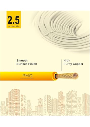 Image of Super PMO PVC Insulated Copper Wire, 90 m, Single Core Flexible Cable for Domestic and Industrial Use (YELLOW, 2.50 SQ MM)