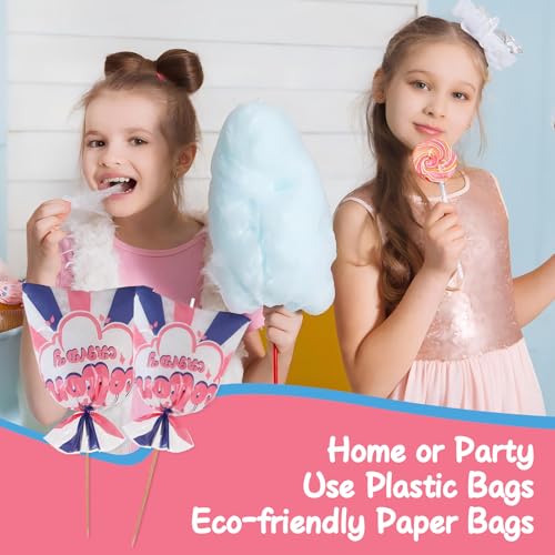 Image of 25 Pcs Cotton Candy Bags with Ties, 12 x 18 Inch Clear Printed OPP Bags for Large Fluffy Cotton Candy, Carnivals, Circus, Birthday Parties & Concession Stand Supplies