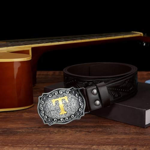 Image of Mens Western Cowboy Cowgirl Faux Leather Belt Longhorn Bull Pattern Letter Big Buckle Embossed Floral Belts