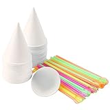 Ruisita 150 Pieces 6 OZ Snow Cone Cups Cone Water Cups Shaved Ice Cups with Snow Cone Spoon Straws...
