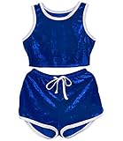 Women's 2 Piece Velvet Outfits Set Sleeveless Crop Tops + Shorts Sexy Club Suit (M, Blue)