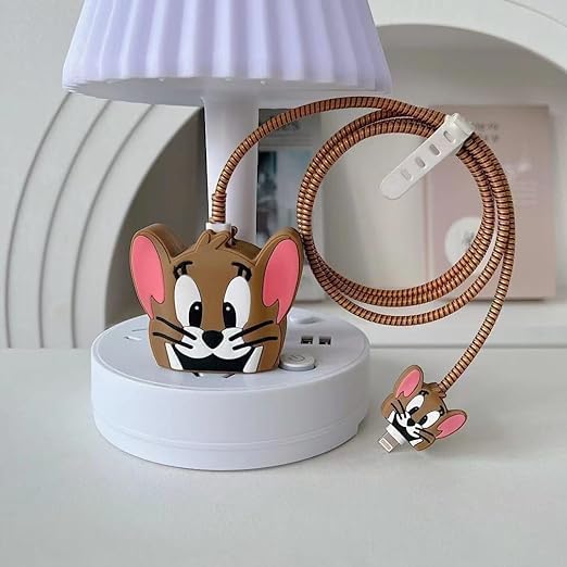 Image of INEFABLE Charger Case Cover Protector with 3D Cute Pattern for iPhone Charger only 18W & 20W, Data Charging Cable Wire Saver Protective Cable Cover Full Protection - Set Of 1 (Jerry)