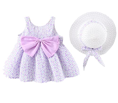 Image of Bold N Elegant Baby-Girl's Summer Sleeveless Cotton Floral Heart Print Princess Midi Dress Frock Tutu with Hat for Girls