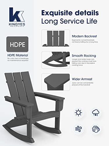 Kingyes Rocking Adirondack Chair ｜Modern Porch Rocker｜Weather Resistant Rocking Chair｜Hdpe Curved Backrest Plastic Adirondack Rocker For Outdoor, Patio, Deck, Backyard - Grey #TOP1