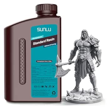 SUNLU Standard 3D Printer Resin Plus, Fast-Curing Photopolymer Resin, 1kg, Grey