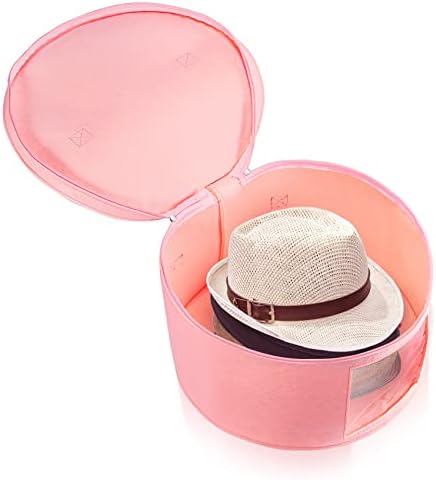 Keilend Hat Storage Box 17"*9.9", Hat Box Foldable, Hat Organizers with Two Side Handle, Hat Bag with Dust-proof Lid for Travel, Home Use, Toy, Clothes, Pink