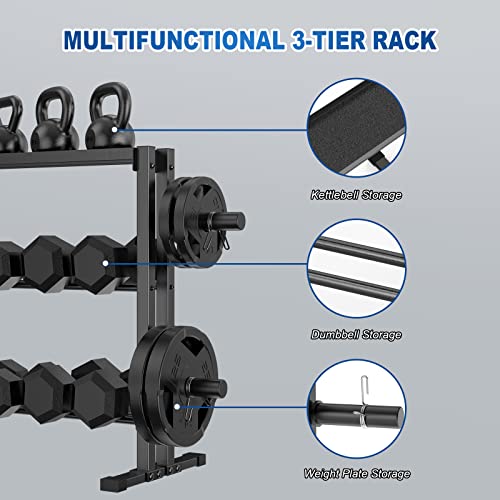 Beking 3 Tier Weights Storage Rack, Dumbbell Rack Organizer For Weight Plates Kettlebell,Combo Weight Storage Stand For Home Gym #TOP2