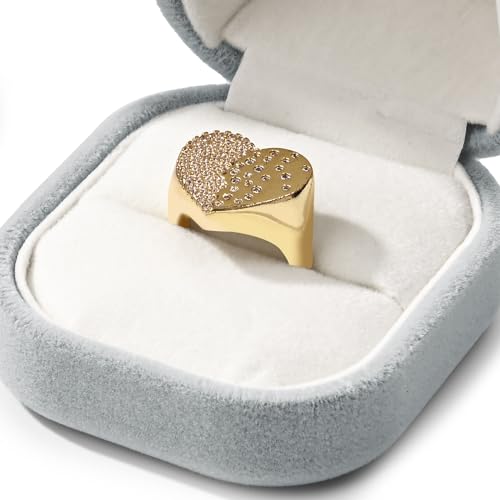 Premium Velvet Ring Box Jewelry Gift Box Small Rings Holder for Birthday, Proposal, Engagement,Wedding, Valentine's Day (Grey)
