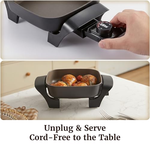 Image of Elite Gourmet EG808C Electric Skillet 8 inchx8 inch PFAS-Free Ceramic Non-Stick, Tempered Glass Vented Lid, Removable Thermostat 200-400F, Dishwasher Safe, 2.5-Qt Capacity for One-Pot Meals, Black
