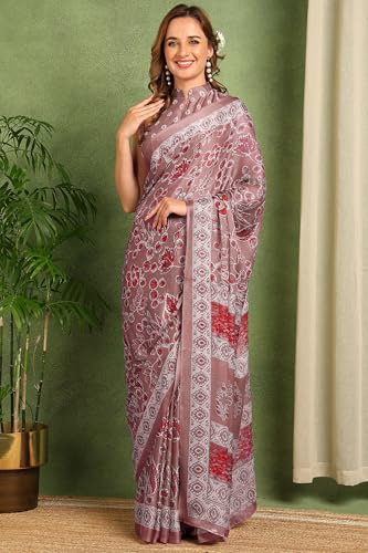 Image of MIRCHI FASHION Saree for Woman Chiffon Kalamkari Design | Professional Office Wear Lightweight Sari for All-Day Comfort with Blouse (Available in 15 Colors)