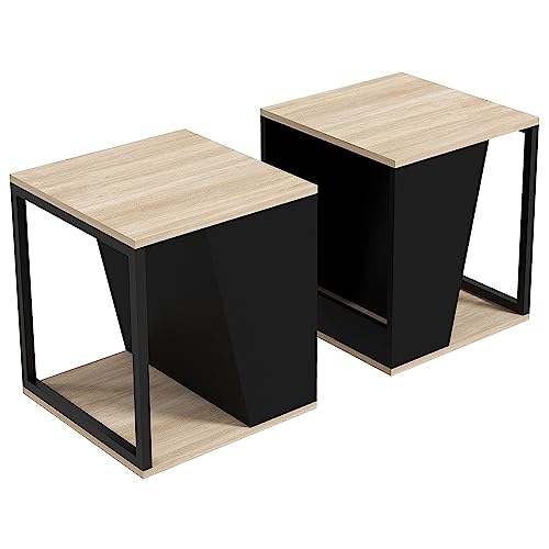 HOMCOM Lot de 2 Tables d'appoint Bout de canapé avec Rangement Structure en Acier Design scandinave...