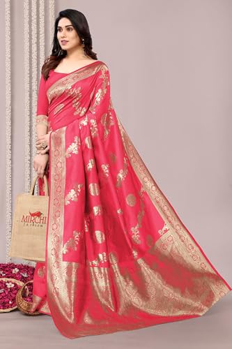 Image of MIRCHI FASHION Women Saree | Jacquard Banarasi Silk Woven Ethnic Motif Office Wear Sari