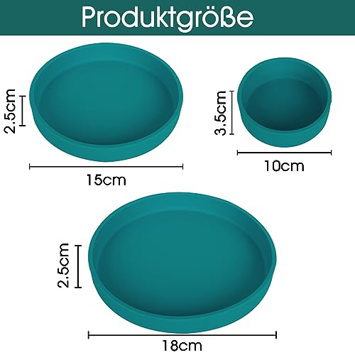 Lollanda -Futternapf für Katzen-3er Set,Silikon Futterschale,Trinkschale oval,Silikonnapf breit für Trockenfutter und Nassfutter (Dunkelgrün)