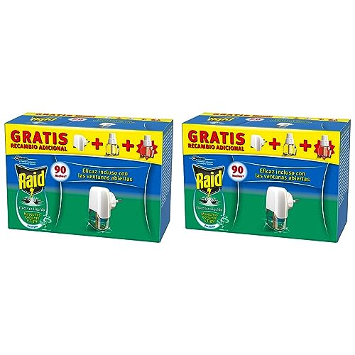 Raid - Difusor Eléctrico Anti Mosquitos com unes y Tigre Aroma com Aplicador y 2 Recâmbios, Blanco, Eucalipto (Paquete de 2)