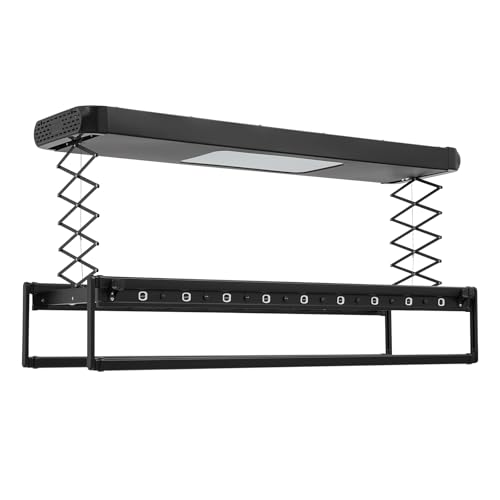 DCSYOG Tendedero para montaje en techo, tendedero eléctrico para techo, extensible y mando a distancia, carga de 35 kg, iluminación LED, ahorra espacio (negro)