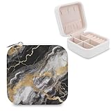 FodPand Joyero de mármol negro y blanco con lámina de oro, mini joyero de viaje con cremallera, organizador de joyas, organizador de joyas portátil, organizador personalizado para mujeres