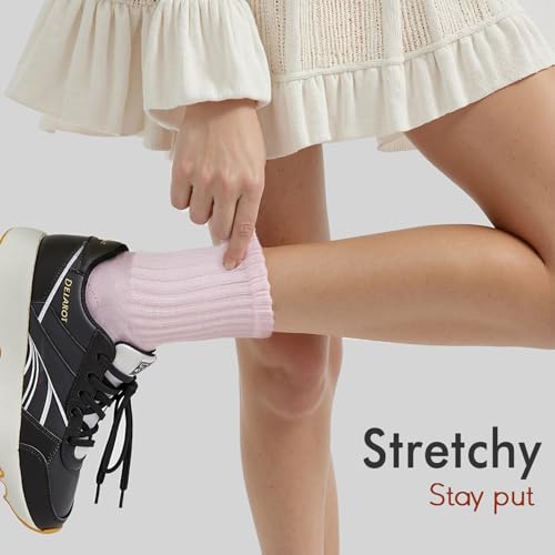 Image of HONGTEYA Slouchy Crew Socks For Women,Scrunch Cotton Cozy Workout Socks | Mid Calf Scrunch Boot Socks Size 5-11, Cozy Slouch Casual Athletic Socks, All Season Gifts For Women