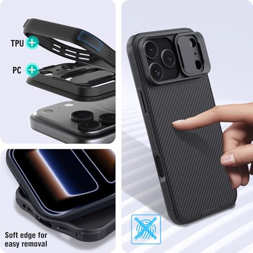 Image of NILLKIN for iPhone 17 Pro Max Case Magsafe, [Dual-Slide Lens Cover] [4-Corner Shockproof Airbags] [Anti-Lost Lanyard Hole] Slim Phone Case Magnetic Silicone Cover for iPhone 17 Pro Max 6.9 inch, Black