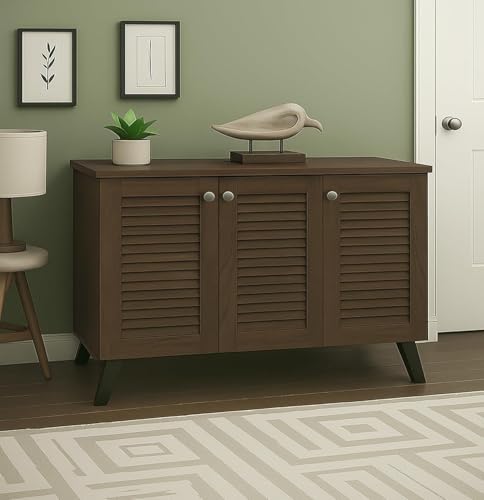 Image of Mevigo Shoe Rack Wooden with Door - 3 Door 6- Tier Engineered Wood Shoe Rack Organizer for Entryway, Hallway & Bedroom, Space Saving Shoe Storage Cabinet -Brown-VA2