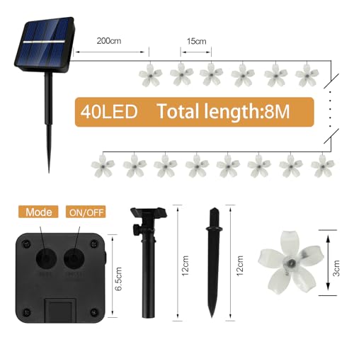 A.bigwhale Lichterkette Solar Außen Wetterfest, Solar Lichterketten Aussen Blume 40 LED, Wasserdicht 8 Modes Outdoor Lichterkette für Garten Terrasse Balkon Party Hochzeit Patio