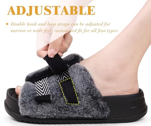 KuaiLu Womens Orthotic Sandals Comfortable Arch Support Faux Fur Sandal Slippers Casual Summer Adjustable Cushion Slides Slip On Indoor Outdoor House Shoes - Ultra-soft Comfort Fit Footbed3